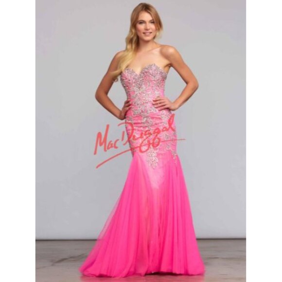 Mac Duggal Womens 0 Pink Strapless Beaded Mermaid Prom Gown Formal Dress Formal - Picture 2 of 8